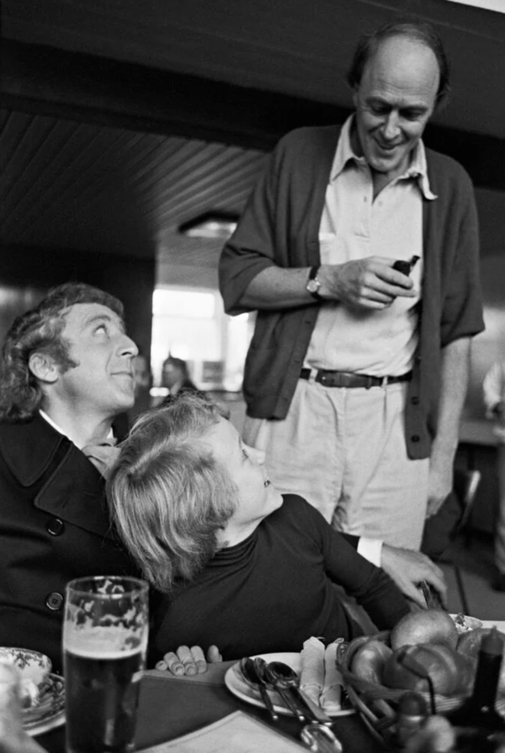Roald Dahl with Gene Wilder and Peter Ostrum on set 
